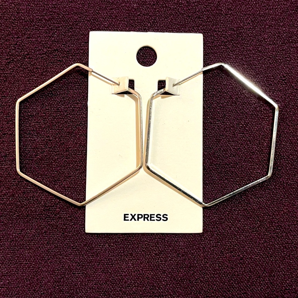 Express Silver Hexagon Hoop Earrings - New With Tags